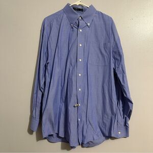 Nautica Blue Striped Classic Fit Ocean Washed Button Down Shirt Sz 17 1/2; 34/35